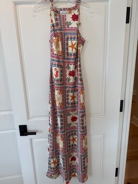 Anthropologie Cream Maxi Dress with Multicolor Sea Life Print - NWOT Size S